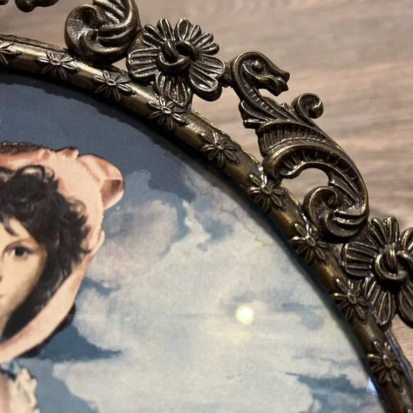 Vintage Pinkie Blue Boy Prints Ornate Oval Framed Made In Italy Glass *READ - Picture 15 of 16